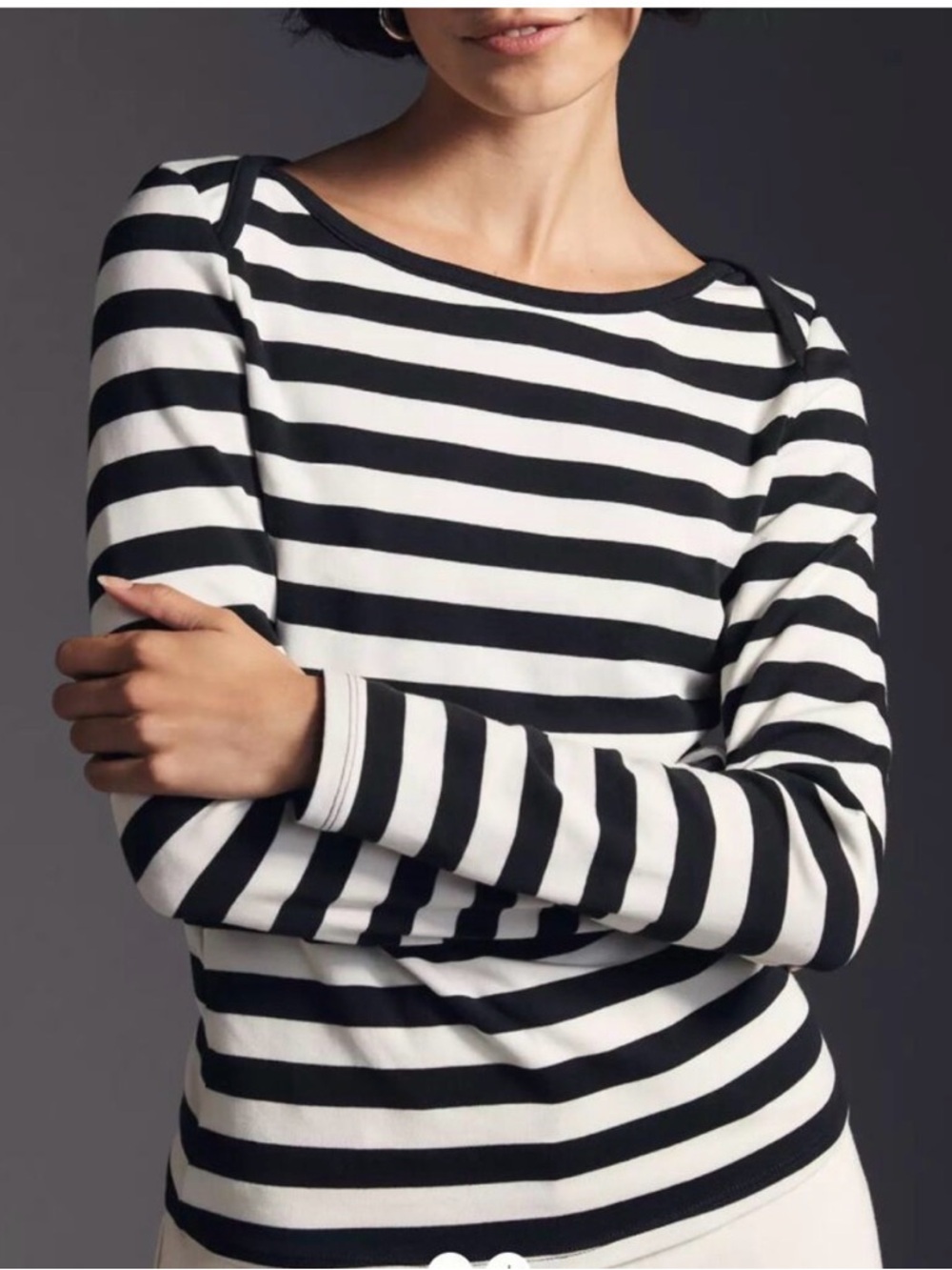 Anthropologie Maeve Black and White Striped Envelope Neck Long-Sleeve Top